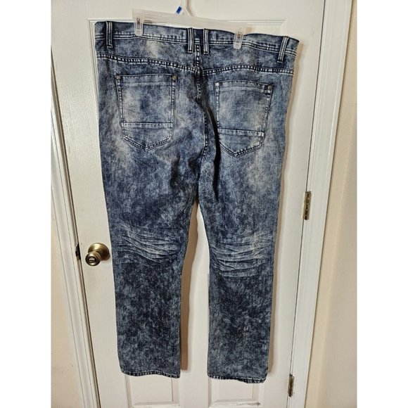 Mens Blue Cult  Denim Stretch Jeans Embroidered Distressed Straight Leg  42x33 - Picture 5 of 9